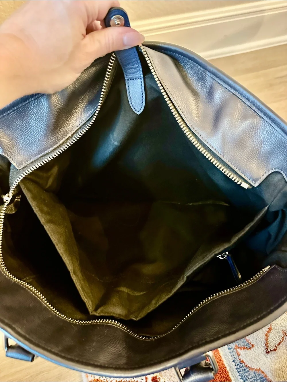 Coach Vintage Blue Navy Color Block Leather Perry Business Tote with Black Trim - Picture 8 of 16